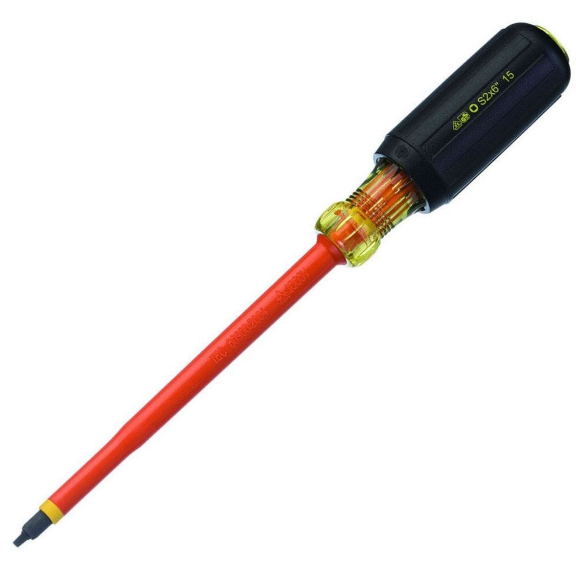 IDEAL, Insulated Screwdriver, #2 square, ¼ x 6", #2 Square head with 6" (15.24 cm) shank, VDE certified to 1000 V AC for safety and performance, Dual layer design for quick safety checks, Tempered chrome vanadium steel blades, 35&#